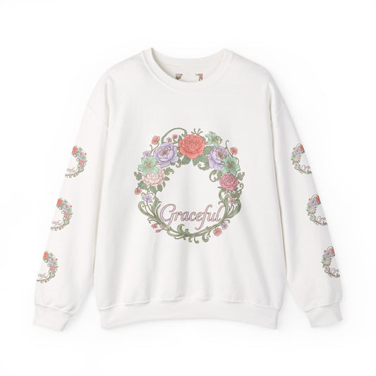 Soft Pink Flower Crewneck Sweatshirt | Graceful Floral Design Pullover